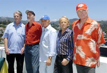 The Beach Boys in 2012 (l to r): Brian Wilson, David Marks, Bruce Johnston, Al Jardine, and Brian Love
