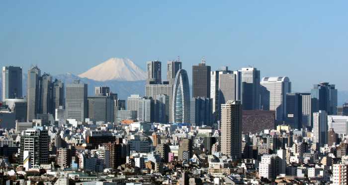 Some of the skyscrapers of Tokyo with Japan's tallest mountain, Mount Fuji in the background. This photo was taken by Morio and permission granted under GNU Free Documentation License Version 1.2.