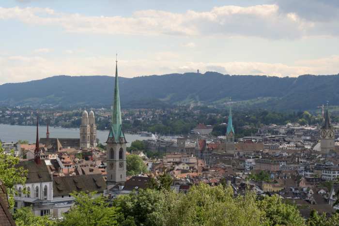 The central part of Zurich along with the four main churches. Photo by Ikiwaner distributed under a GNU Free Documentation Licence.