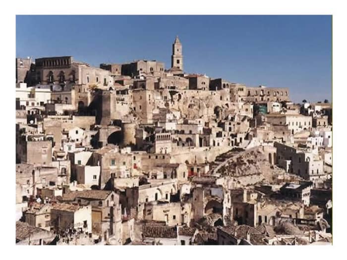 This photo of Matera town, shows us how they used to built then, they tried to build everything close together, so that they would be able to defend themselves if they were attacked from the enemy.