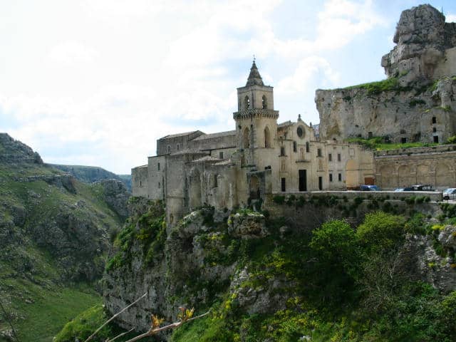 Very old church in Matera Saint Peter caveoso, as the name suggests part of it has been dug out inside the rocks, or sassi as they are called over there, but there is more dug out in Matera, and this is all explained if you read our text.