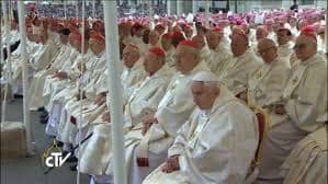 About 150 Cardinals and Pope Benedict attending to con-celebrate the canonization Mass.