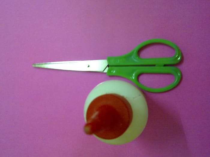 a pair of scissors and white glue are necessary. Choose white glue which sticks better than school glue
