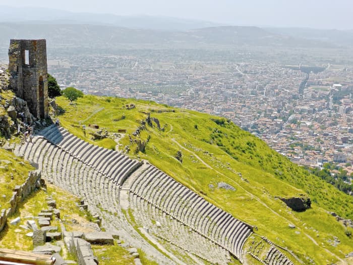 Climbing steps and hills is great exercise. Reaching an interesting goal is a bonus. These are the remains of an ancient amphitheatre in Turkey.