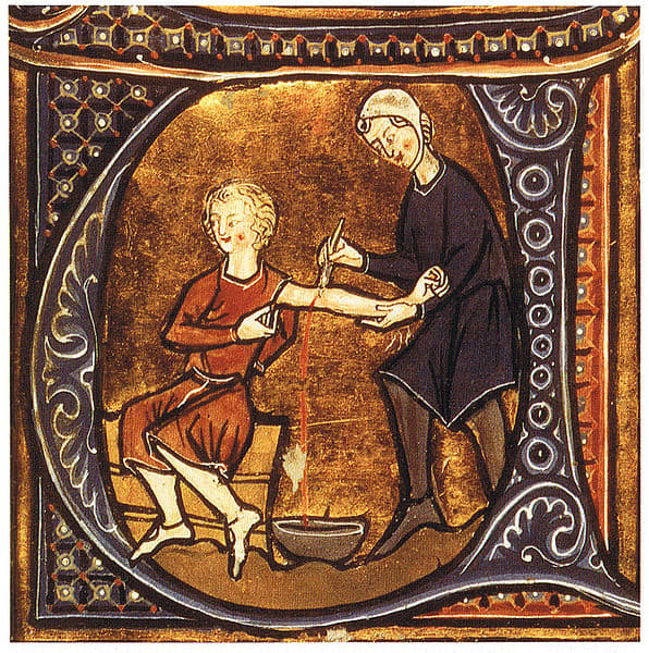 Physician letting blood from a patient. British Library, London. Image courtesy of Wikimedia Commons
