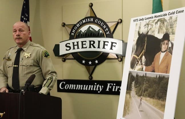 In 2019, Snohomish Chief Rob Palmer announcing the arrest of Terrence Miller, the murderer of Jody Loomis in 1972.