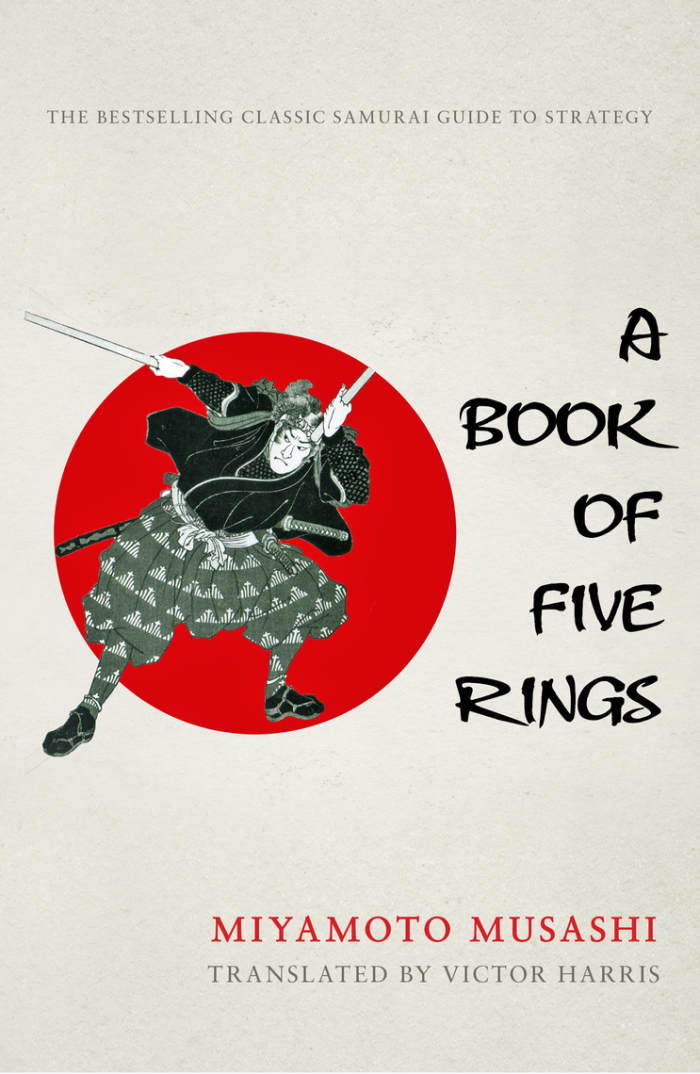 Book of Five Rings was written by arguably Japan's greatest swordsman, Miyamoto Musashi. While he doesn't go into any great detail about specific techniques, he does greatly expound on what a warrior's mindset should be.