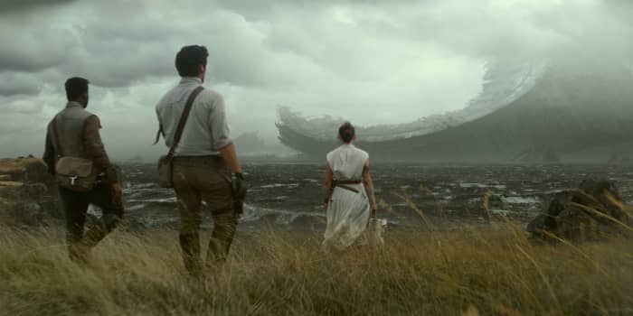 Rey, Finn, and Poe find remains of the Death Star II, which makes no sense at all, because it exploded into tiny, tiny pieces!