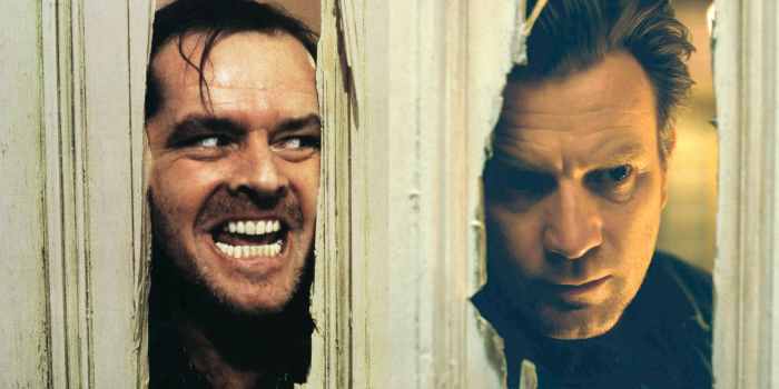 One of the many "The Shining" comparisons in the film. The infamous hole in the bathroom door that Jack Torrence left years ago, Danny peers through while walking through the haunted Overlook Hotel.