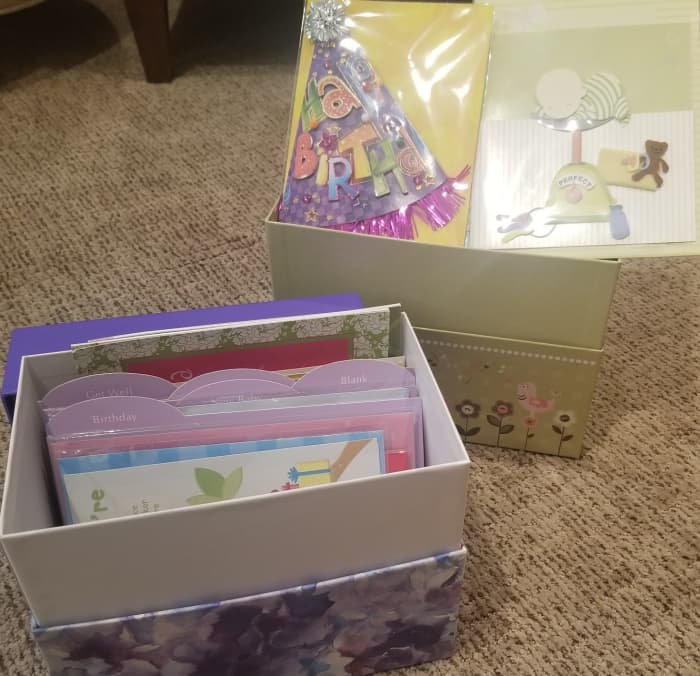 You may not get to choose each individual card, but purchasing boxed greeting cards helps save money on cards.