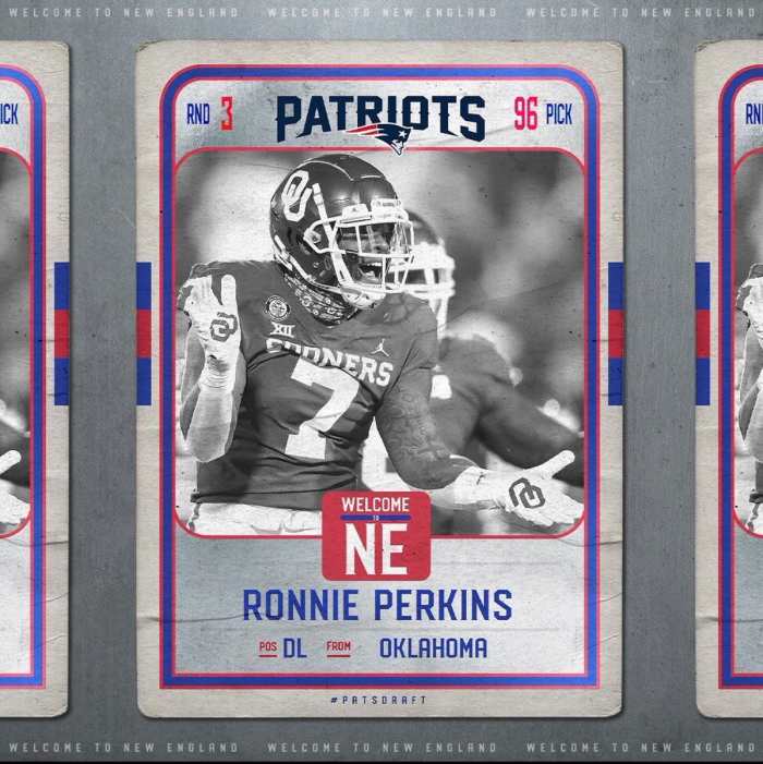 The Patriots selected DE Ronnie Perkins from Oklahoma in the third round with the 96th pick.