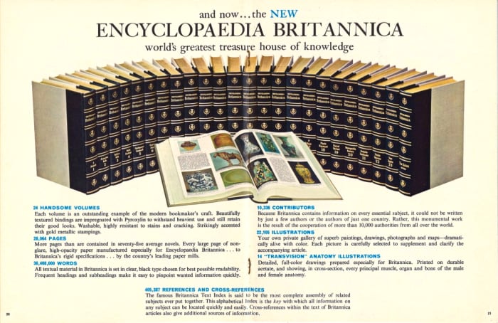 The world's greatest treasure house of knowledge. 24 handsome volumes, each volume is an outstanding example of the modern bookmaker's craft.