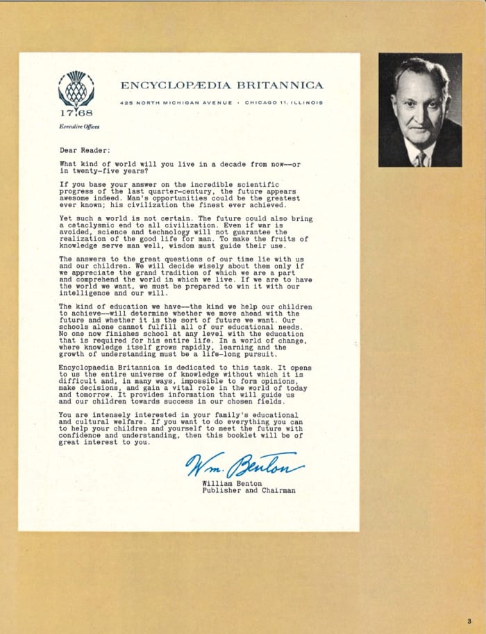 In 1969 William Benton beleived the answers to the great questions of our time lie with us and our children. We will decide wisely about them only if we appreciate the grand traditions of which we are a part.