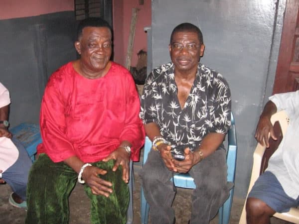 The head of the Family, Nii Adjei NKPA Sowah IV and Nii Larry Sowah. Larry has just completed his sacred introduction through the Libation process to the Ancestors who graced them through the ordeals of the Passage and other hardships.