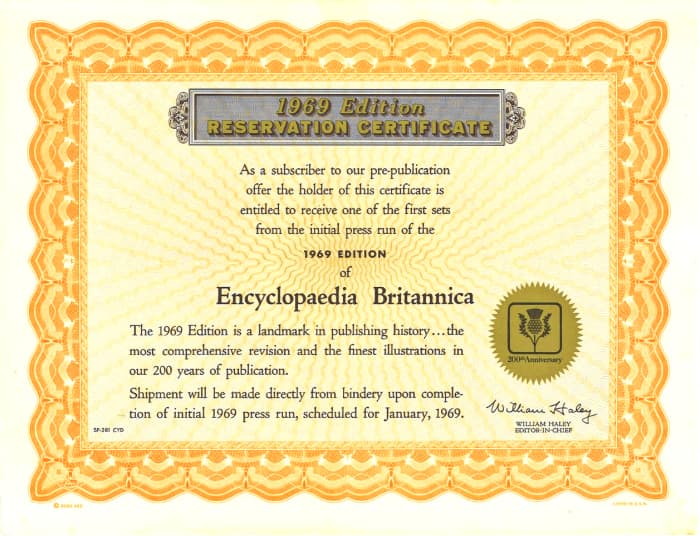 The 1969 Edition is a landmark in publishing history … the most comprehensive revision and the finest illustrations in our 200 years of publication. Shipment will be made directly from bindery upon completion of initial 1969 press run.