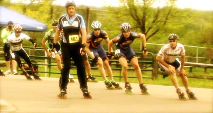 Paul Dyrud ...with John Shenko and Steve Meisinger in pursuit at Apostle Island Inline Marathon 2013