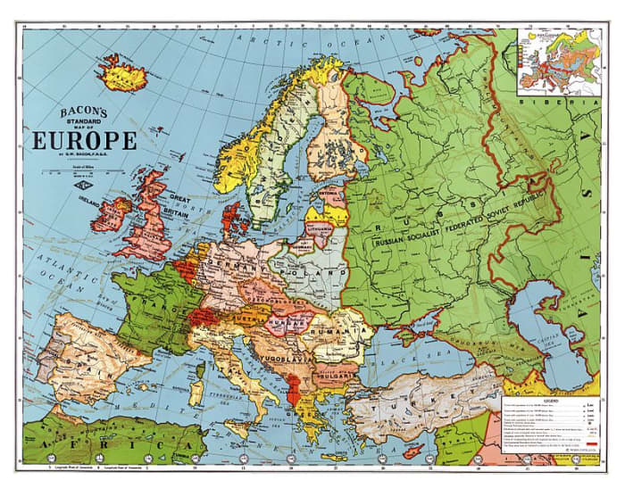 The map of Europe, once the post-WW1 order had been roughly established, nearly a decade after the fateful assassination of Franz Ferdinand