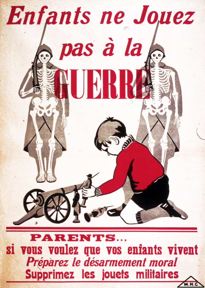 Childre, do not play at war. Parents, if you want your children to live, prepare the moral disarmament. Do away with military toys.