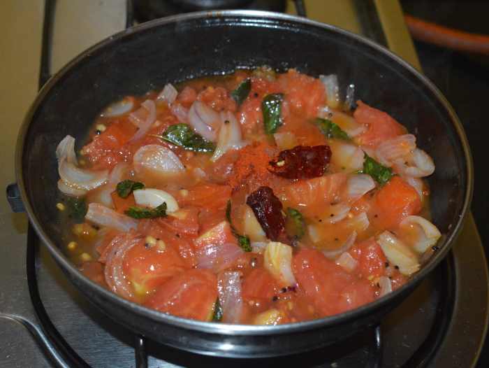 Add red chili powder and mix well. Turn off the heat.