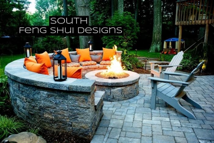 The South is the space for fame and reputation. It's the perfect spot for a firepit or a grill. Embrace warm tones here: reds, oranges, yellows, pinks, and whites.
