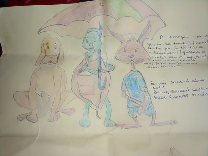 "being soaked alone is cold, being soaked with your best friends is adventure" It's been a few years since I drew this and I'm glad it came in handy for this prompt.