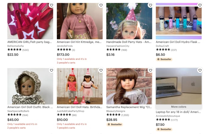 Listings for American Girl products on Etsy, including used American Girl merchandise and original items created by Etsy sellers.