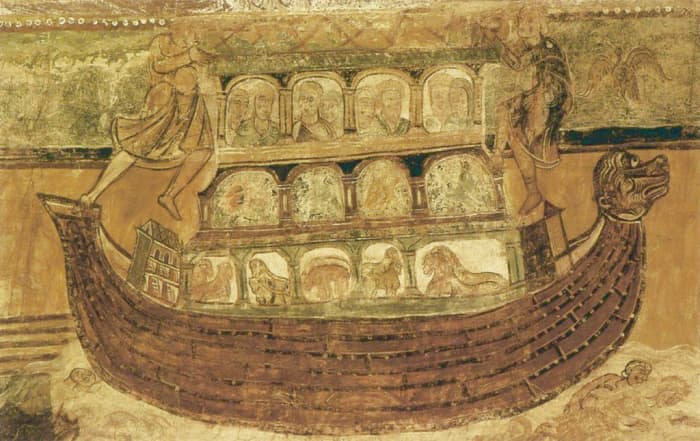 Noah's Ark painted on the ceiling of the nave at the Abbey Church of Saint-Savin