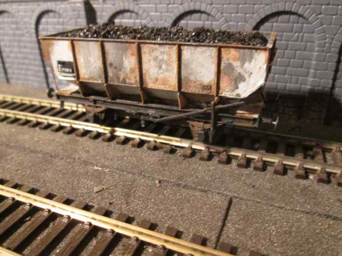 Four wheeled steel hopper wagons - by the bucket-load, from different sources and of different makes. This is a Parkside kit of ex-LNER Dgm 100 20 ft wagon in early BR livery. There are also Dapol versions, and Parkside Dgm 146 21 ton hoppers