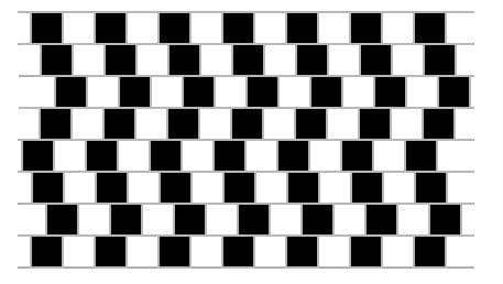 These rows of squares are also parallel to each other but the zig zag lines make you think otherwise!