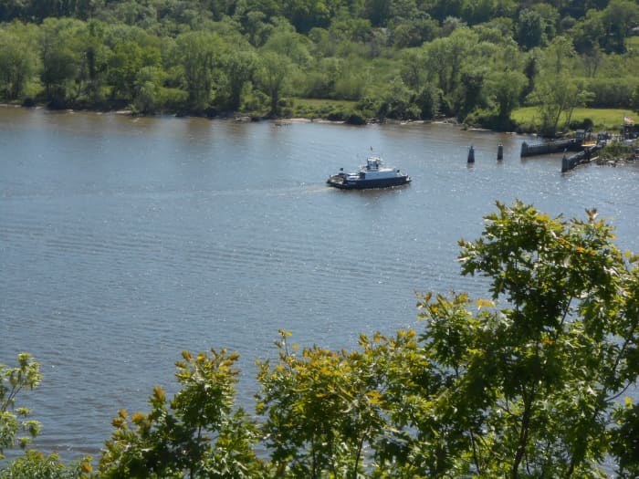 A view of the ferry crossing the Connecticut River, seen from the castle terrace.
