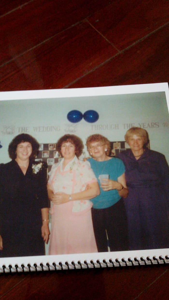 From left to right: Aunt Mary, Aunt Donna, Aunt Sissy, and my mother, Photo was taken in the late 1980s.