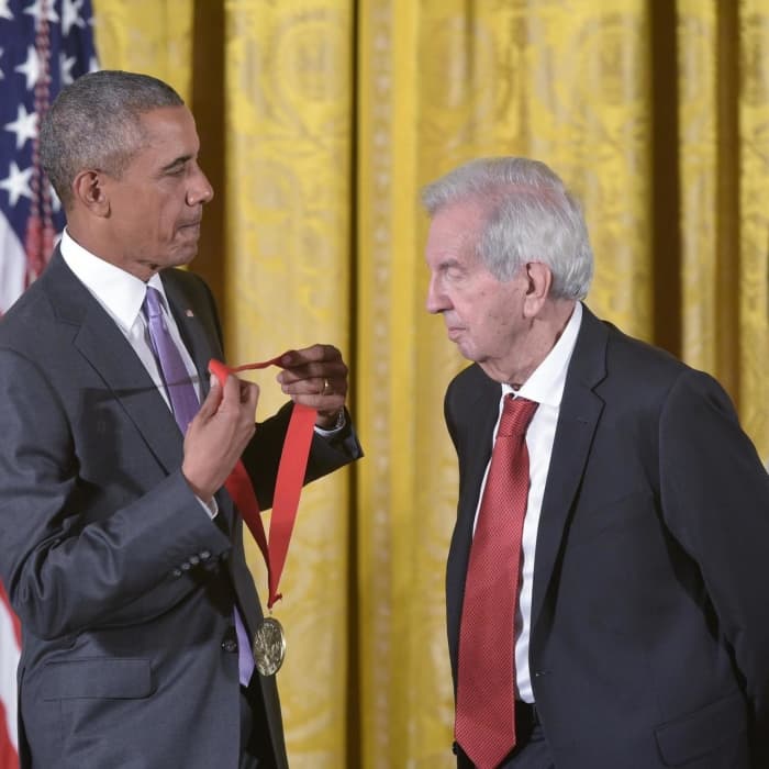 President Barack Obama gives the National Humanities Medal to Lonesome Dove author Larry McMurtry. Obama is a reader, you can read the reverence for this literary giant upon his face. RIP brother, 1936-2021.