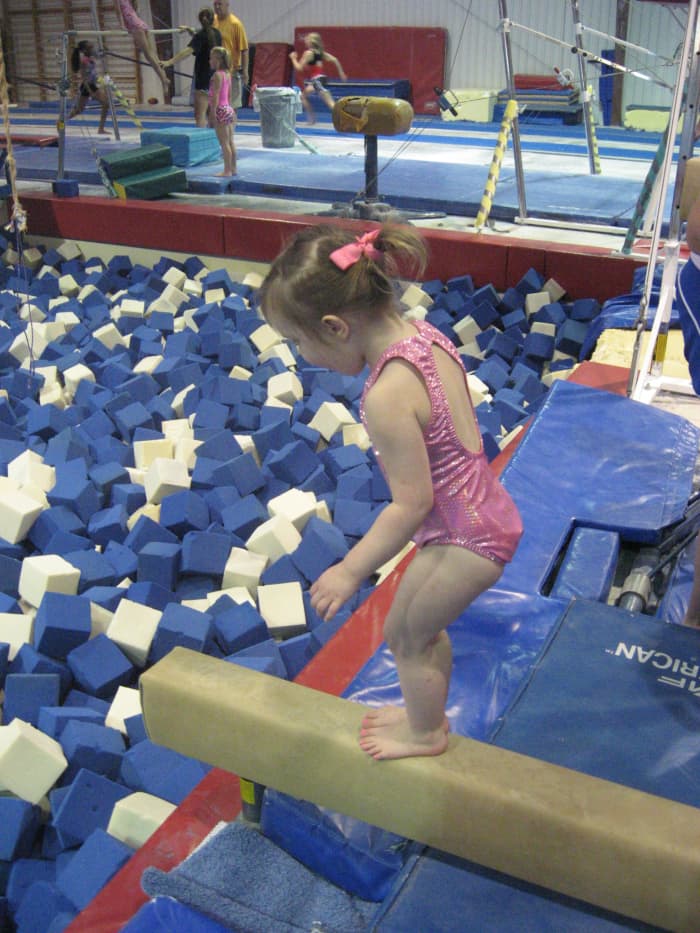 My three-year-old granddaughter is just getting started with gymnastics classes, following in her gymnast-mom's footprints.
