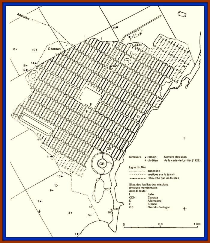 The Roman Carthage was Built on the Ruins of the Carthage they Destroyed. It was laid out in the typical grid pattern of most of the Empire Cities of they built..