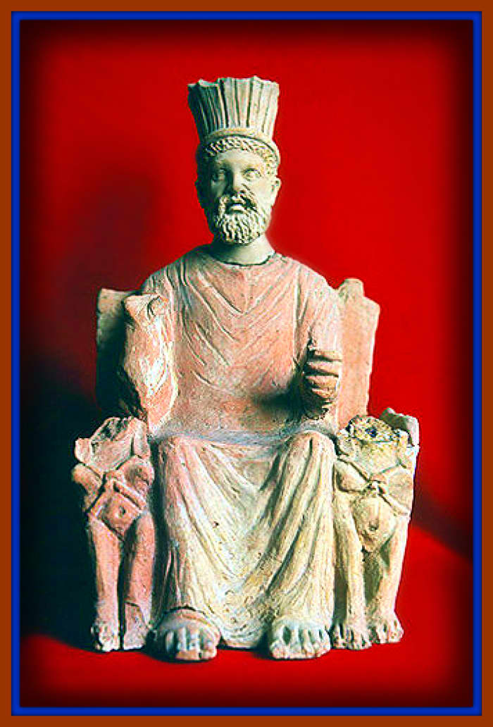 Baal Hammon, the head male god of Carthage, god of sky and vegetation, this is a first century statue of him.