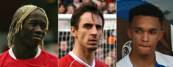 Bacary Sagna, Gary Neville, and Trent Alexander-Arnold (left to right)