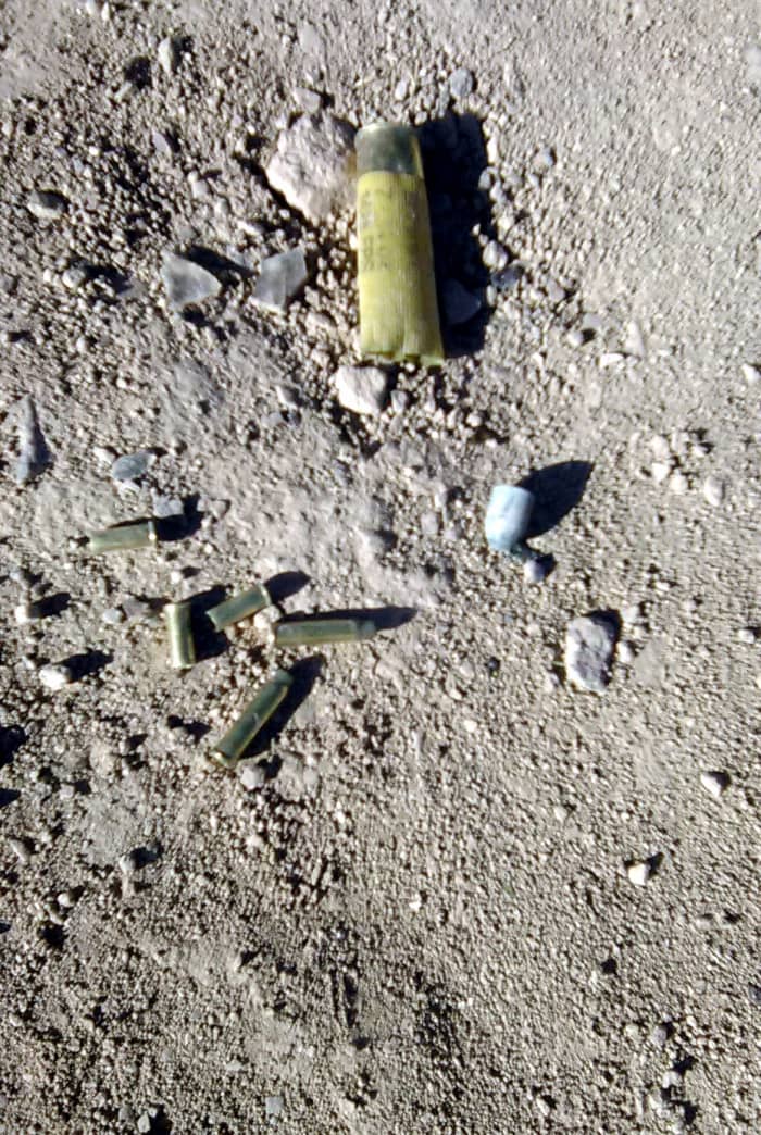 Though gathering brass shell casings is the goal, occasionally a bullet with a lead center is waiting to be picked up.