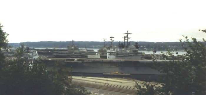 She sits in the back of the row in this photo (taken 1988) at the Puget Sound Naval Shipyard. There...She sat as part of the "mothball" fleet after being decommissioned in 1971 until she was scrapped in 1992. Goodbye,Ol'Girl...You served us well!