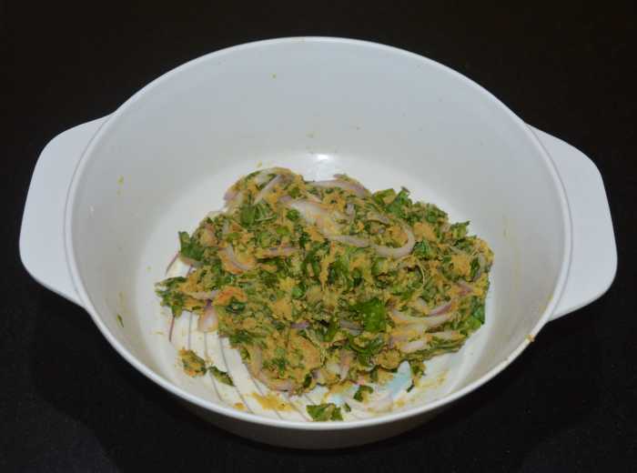 Step two: Adding very little water, make a loose, pliable dough.