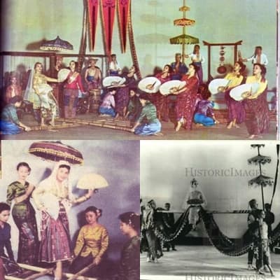 Bayanihan Singkil Evolution (from top to bottom, left to right); colorized picture in1958, their earlier version of Singkil, and black and white in 1977