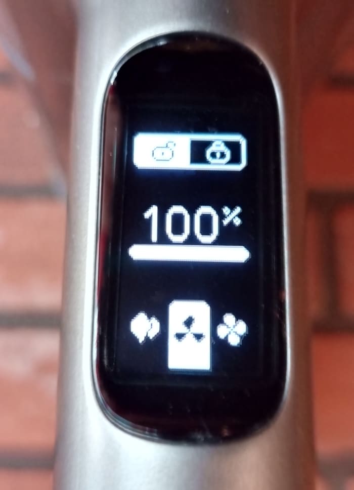 Screen indicates that trigger lock is off, battery is fully charged, and the H7 is in Standard mode