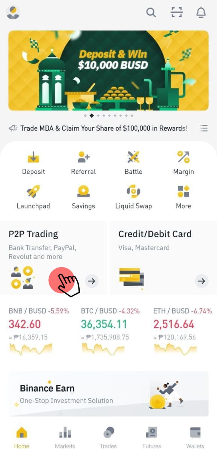 Locating the P2P Trading Platform of the Binance App