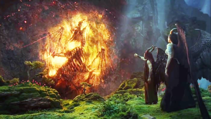 He tells her that here the bad and good fairies lived together.Because the humans start hunting them that's why they had to live together.Then he comes to a structure.