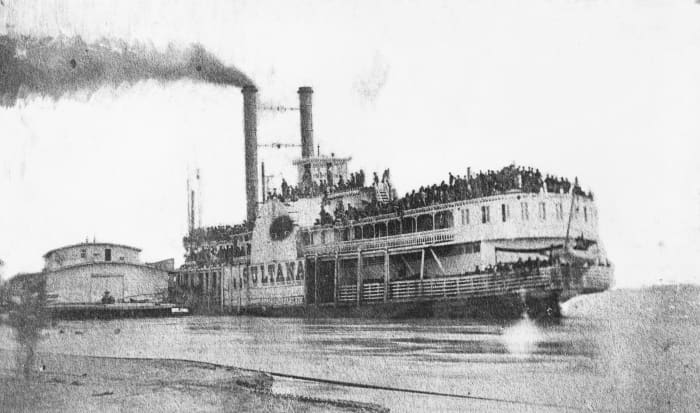 Ill-fated "Sultana", Helena, Arkansas, just prior to its explosion on April 27, 1865.