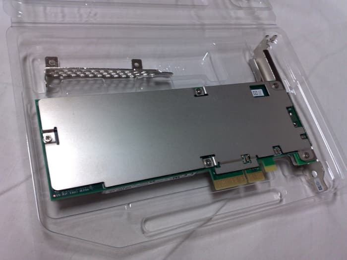 Intel SSD 750 series, an SSD that uses NVM Express, in form of a PCI Express 3.0 ×4 expansion card (Rear View)