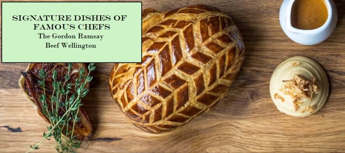 A beautifully executed Beef Wellington surrounded by a few of its main components