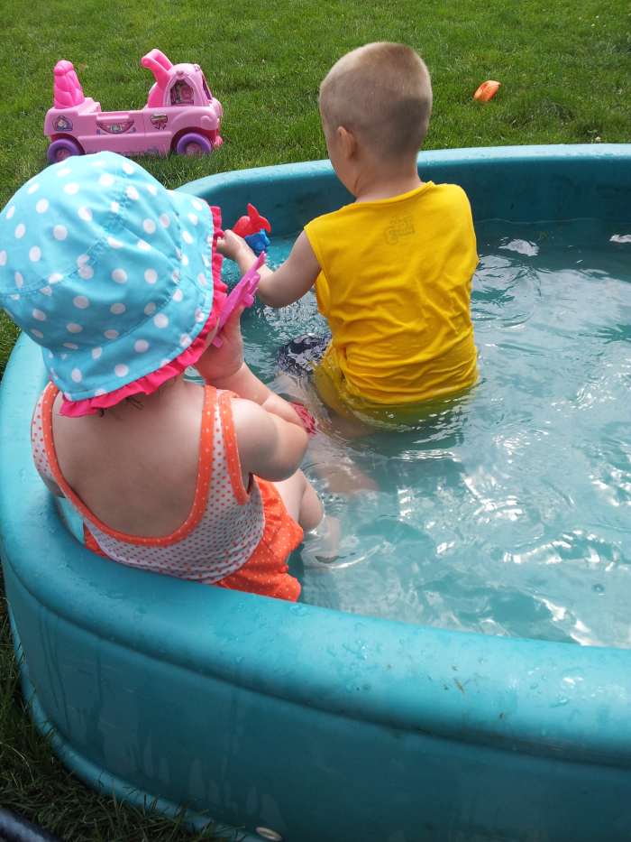 Even if you have a small pool like this in your backyard, you need to practice pool safety. Stay near your children and pay attention!