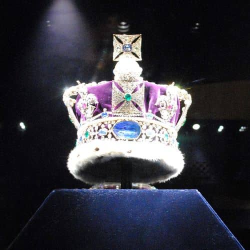 The reverse of the Imperial State Crown showing the Stuart Sapphire by Adam Storey, June 2012.