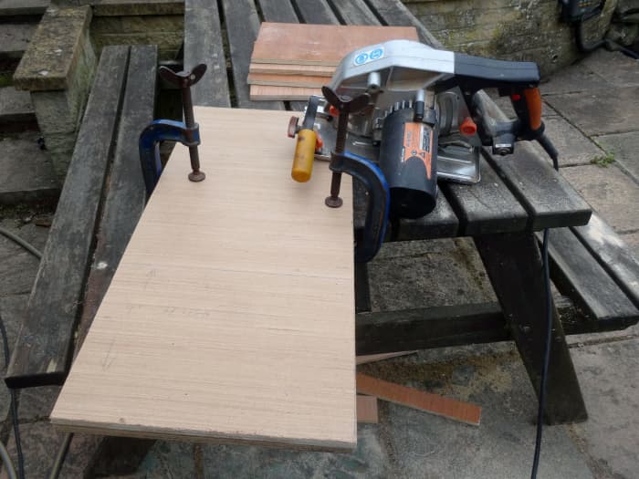 Having cut the four main pieces for the box construction; now cutting the two sacrificial spacers for use during construction.