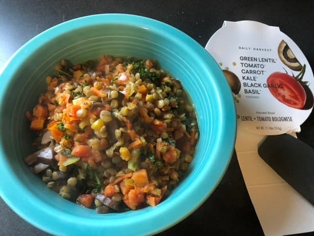 Lentil and tomato bolognese, cooked. This one is delish but needs more seasoning, so I added some generic Italian seasoning. Mamma Mia!